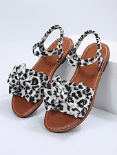 abordables Mujeres-Sandalias planas con lazo y tira en el tobillo con estampado de leopardo para mujer: estilo elegante de isla tropical, cómodas sandalias con estampado animal para cruceros de lujo y vacaciones en