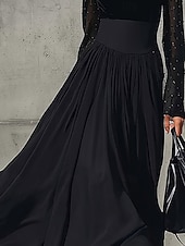 cheap Skirts-Women's Elegant Fashion Casual Maxi Mid Rise Skirts Plain Ruched Layered Micro-elastic Daily Street Black Summer