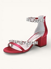 economico Damigella d&amp;#39;onore-scarpe con tacco color champagne per damigelle d'onore da donna – sandali da sposa con tacco a blocco e punta aperta, cinturini impreziositi da cristalli, eleganti scarpe da sposa per feste