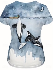 abordables Camiseta de Animales-Mujer Camiseta Estampado Graphic Animal Vintage Elegante Clásico Manga Corta Cuello Barco Tops regulares Diario Fin de semana Azul Piscina Blanco Rosa Verano Primavera
