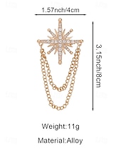baratos Casamento ACC-Broche masculino em liga de ouro e prata com design elegante e vintage, com cristal em formato de estrela e corrente dupla. Ideal para noivos, casamentos, Dia dos Namorados, festas formais e eventos noturnos.