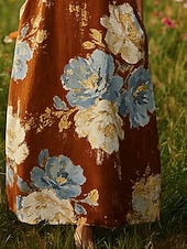 halpa Tulosta kukkamekot-Naisten Maksimekko Boho-mekko Rento mekko Vintage Päivittäin ulko- Hiekkaranta Loose Fit Kukka Lyhythihainen U kaula-aukko Viini Kesä Kevät