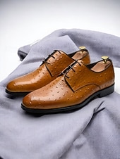 cheap Derby Shoes-Men's Genuine Leather Derby Shoes – Brown Cowhide Derby Shoes for Weddings, Business Events and Formal Occasions