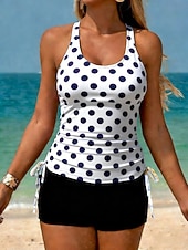 levne Tankiny-Dámské Plavky Tankini 2 ks Vysoký pas Plavky Zaštíhlující Vysoký pas Štíhlý Volná záda prázdniny Oblečení na pláž Puntíky Do U Bez rukávů Plavky