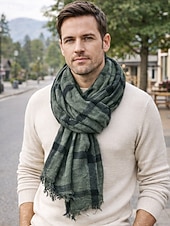 economico Cravatte e papillon da uomo-sciarpa a quadri in cotone e lino da uomo – vari colori, leggera e traspirante – perfetta per l'uso quotidiano casual