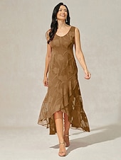  Dam Maxiklänning Chiffongklänningar Elegant Blommig Ärmlös U-hals Korallröd