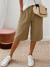 billiga Nederdelar till dam-Dam Capribyxor Kinesiska Shorts Sommarshorts Semester Grundläggande Knelängd Medium Midja Komfort Oelastisk Ledigt Dagligen Hem Vit Kaki Sommar Vår Normal