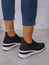 economico Sneakers da donna-Per donna Casuale Quotidiano Passeggiata Strass Plateau Zeppa Punta Tonda Casual Comfort Tessitura Volante Mocassino Nero Bianco Rosa