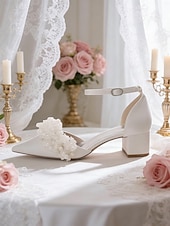 abordables novia-Women's Ivory Pearl Embellished Ankle Strap Heels, Elegant Pointed-Toe Bridal Shoes for Modern City Wedding