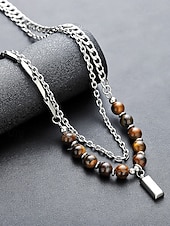 Недорогие Мужские украшения-Мужское ожерелье из сплава и бусин тигрового глаза, двухслойная цепочка с подвеской, повседневный стиль бохо, прочное и стильное, идеально подходит для отдыха, курортной одежды и повседневной носки.