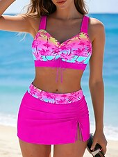 cheap Bikini Sets-Women's Swimwear Tankini 2 Piece Skirt Swimsuit Elegant Vacation Graphic Tropical V Neck Sleeveless Bathing Suits