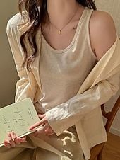 billiga Enkel tank-Dam T-shirt Blus Lappverk Ensfärgat Mode Modern Ledigt Ärmlös Rund hals Vanliga toppar Dagligen Utekväll Helgen Svart Vit Gul Rodnande Rosa Aprikos Sommar Vår