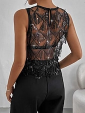 economico Serbatoio Semplice-Per donna Maglietta Canotta Paillettes Tinta unica Moda Caldo Roccia Senza Maniche Girocollo Top Regolari Quotidiano Uscire Weekend Nero Estate Primavera Autunno