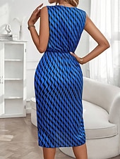 Χαμηλού Κόστους Ριγέ και γεωμετρικό φόρεμα-Γυναικεία Φόρεμα μέχρι το γόνατο Φόρεμα σε ευθεία γραμμή Φόρεμα με δέσιμο στα πλάγια Κομψό Μοντέρνα Καθημερινά ΕΞΩΤΕΡΙΚΟΥ ΧΩΡΟΥ Διακοπές Κανονικό Γεωμετρικό Αμάνικο Με σούρα στο λαιμό