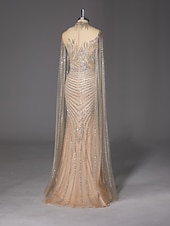  Sirena Tromba Strascico a Terra Perline ricamate Abito Formale Abito da madre della sposa Abito da ballo con mantello Scintillante Stile Celebrità Brillanti Senza Maniche Girocollo Festa serale