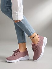 economico Sneakers da donna-scarpe da passeggio leggere bianche in Flyknit da donna: comode sneakers traspiranti con lacci, adatte per tutto il giorno, viaggi, fitness, lavoro e uscite informali