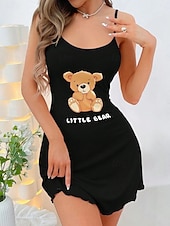 voordelige Nachthemden en slaapshirts voor dames-Dames Nachtjapon Casual Comfortabel Grafisch Beer Dagelijks Huis Mouwloos hihnat blauw Zwart Blozend Roze Beige Zomer Lente Normale pasvorm