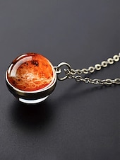 billige Menns smykker-planetanhengskjede for menn, smykker i legering og glasskuppel, flere design med solsystemet, minimalistisk kosmisk stil for hverdagsbruk og gaveiding