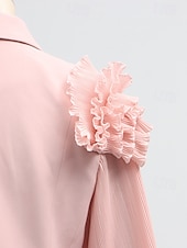 preiswerte Semi-formal / Cocktail-Zweiteilig A-Linie Knöchellänge Kleid für Hochzeitsgäste Kleider für Hochzeitsgäste Elegant Vintage Täglich Langarm Revers Gartenparty Hochzeit mit 3D-Blumen Falten