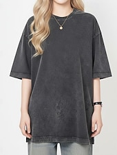 ieftine tricou simplu-Tricou oversized pentru femei din 100% bumbac bluze vintage spălate stilat casual mânecă scurtă guler rotund bluze regulare de zi cu zi ieșiri negru vară primăvară