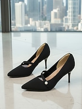 abordables Pompes Classiques-Women's Burgundy Pointed Toe Knit Pumps with Pearl Strap Accent – Comfortable High Stiletto Heels for Daily Commuting, Office Wear &amp; Elegant Professional Ladies