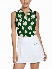  St. Patrick Women's Clover Tennis Shirt Sleeveless Print UPF50+ Quick Dry Tennis Golf Badminton Zip Collar Tee Tshirt Top Dark Green Spandex Tennis Clothing