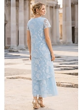 preiswerte Knöchellänge-A-Linie Knöchellänge Chiffonkleid Brautmutterkleid Kurzarm Rundhalsausschnitt Rundausschnitt Elegant Vintage Formell Hochzeitsgast Hochzeitsfeier Chiffon Jacquard mit Schleife(n) Blume