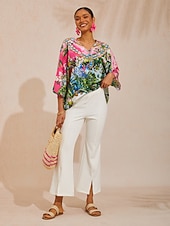 halpa paitoja, toppeja ja puseroja-Pink Jungle Party Silky Satin Diamond Top