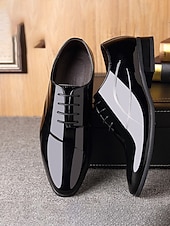 economico Scarpe Oxford-scarpe eleganti da uomo in pelle verniciata marrone scuro con lacci - calzature formali ed eleganti per riunioni di lavoro, eventi eleganti e matrimoni