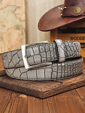 abordables Cinturones de hombre-Cinturón ajustable de piel sintética con estampado de cocodrilo para hombre, varios colores, perfecto para bodas y uso diario, diseño duradero y elegante.