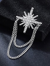 baratos Casamento ACC-Broche masculino em liga de ouro e prata com design elegante e vintage, com cristal em formato de estrela e corrente dupla. Ideal para noivos, casamentos, Dia dos Namorados, festas formais e eventos noturnos.