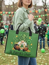  حقيبة تسوق نسائية ليوم القديس باتريك - أنماط متعددة، سعة كبيرة، مصنوعة من البوليستر المطبوع، مثالية للاحتفالات.