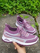 economico Sneakers da donna-scarpe da ginnastica da donna in maglia viola – scarpe da passeggio traspiranti e leggere con un design elegante per attività sportive e gite casual