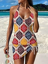 economico Tankini-Per donna Costumi da bagno Tankini Gonna Costume da bagno Elegante Vacanza Grafico Geometrico Scollo a V Senza Maniche Costumi da bagno
