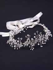 preiswerte Hochzeit ACC-Brauthaarschmuck, gold-weißer Haarreif aus Polyester mit Strass- und Perlenverzierungen, elegante Brauthaaraccessoires