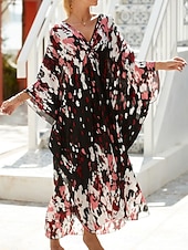tanie Sukienki w paski i geometryczne-Damskie Sukienka maxi sukienka plażowa Codzienne sukienki Sukienka Boho Cover Up Elegancja Moda Nowoczesny Na zewnątrz Plaża Urlop Luźna Prążki Krótki rękaw W serek Niebieski Czarny Biały Rumiany róż