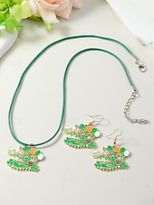 olcso kiegészítők-Női ötvözet anyagból készült Szent Patrik-napi nyaklánc és fülbevaló szett lóhere, kalap és lóhere mintákkal, tökéletes Szent Patrik-napra, mindennapi viseletre és ünnepi alkalmakra.