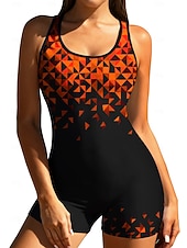 preiswerte One Pieces Rash Guards-Damen Standard Anti UV Shirt Einteiliger Surfanzug Badeanzug Geometrisch Farbblockierung mit integriertem BH Boyleg Kurzes Bein UV Schutz Elastisch Ärmellos Surfen Schnorcheln Wassersport Sommer