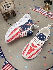  Adidași pentru femei cu imprimație de steag și vultur american cu ocazia aniversării de 250 de ani a Statelor Unite design cu artificii încălțăminte casual patriotică pentru Ziua Independenței parade