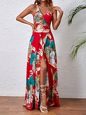 tanie Sukienki kwiatowe na co dzień-Damskie Sukienka maxi Codzienne sukienki Sukienka w kwiatki Sukienka na ramiączkach Elegancja Moda Nowoczesny Na zewnątrz Urlop Wyjściowe Regularny Kwiaty Bez rękawów W serek Biały Lato Wiosna