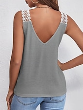 ieftine Rezervor simplu-Pentru femei Tricou Bluză Tee Top Dantelă Culoare solidă Grafic Simplu Modă Clasic Casual Fără manșon În V Topuri obișnuite Zilnic Ieșire Sfârșit de săptămână Negru Roz Îmbujorat Roșu-aprins Kaki Gri