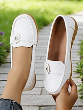 billiga Lätta damskor-Kvinnors gula komfortmockasiner – låtsasläder med blommor avslappnad stil för promenader arbete shopping resor och vardagligt bruk