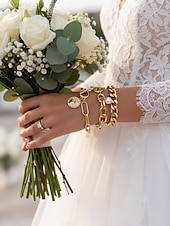 お買い得  結婚 ACC-レディースゴールドチェーンとパールブレスレットセット、ファッショントグルクラスプジュエリー、女の子と女性のためのエレガントなレイヤードスタイル、パーティー、結婚式、オフィス、普段使いに最適