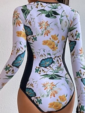 levne Jednodílné plavky-Dámské Plavky Jeden kus Monokini Plavky Zaštíhlující Vysoký pas Štíhlý prázdniny Oblečení na pláž Květinový Kulatý Dlouhý rukáv Plavky