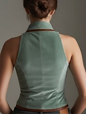 economico Bluse Semplici-Per donna Blusa Maglietta senza maniche Bottoni Blocco di colori Elegante Western Classico Senza Maniche Scollo a V Top Regolari Quotidiano Ferie Uscire Verde Estate Primavera