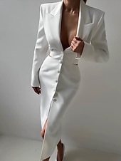 billiga Enkel klänning-Dam Maxiklänning Vit klänning Vardagsklänning Elegant Mode Modern Dagligen Utomhus Semester Normal Slät Långärmad Djup V-hals Svart Vit Sommar Vår