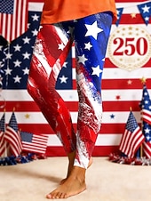 tanie Spodnie Dnia Niepodległości-Legginsy Patriotyczne na Dzień Niepodległości Amerykański Rocznicowy Damskie Wakacyjne Vintage Casual Pełna Długość Wysoki Stan Spodnie z Grafiką Flagi Komfortowe Miękkie Wygodne Elastyczne