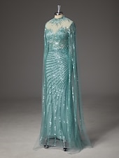  Sirena Tromba Strascico a Terra Perline ricamate Abito da invitata a nozze Abito Formale Abito da Sera Elegante Scintillante Stile Celebrità Senza Maniche Girocollo Festa serale Matrimonio Shiena