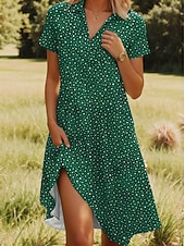 economico Abito a Strisce e Geometrico-Per donna Mini Abito Abito Estivo Vacanza Casual Boho Quotidiano Spiaggia Vestibilità regolare Floreale Grafico A Pois Manica Corta Bavero Blu Rosso Blu reale Marrone chiaro Estate Primavera