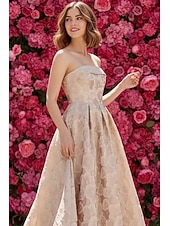 cheap Ankle Length-A-Line Ankle Length Party Dress Cocktail Dress Wedding Guest Dress Mother of the Bride Dress Sleeveless Strapless Elegant Formal Cocktail Party Semi Formal Jacquard with Flower